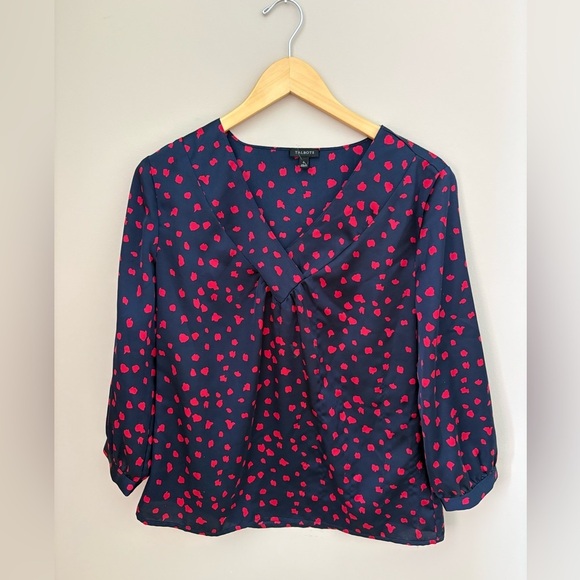 Talbots Tops - Talbot’s Women's Navy and Red V-neck Polka Dot Top Size 6